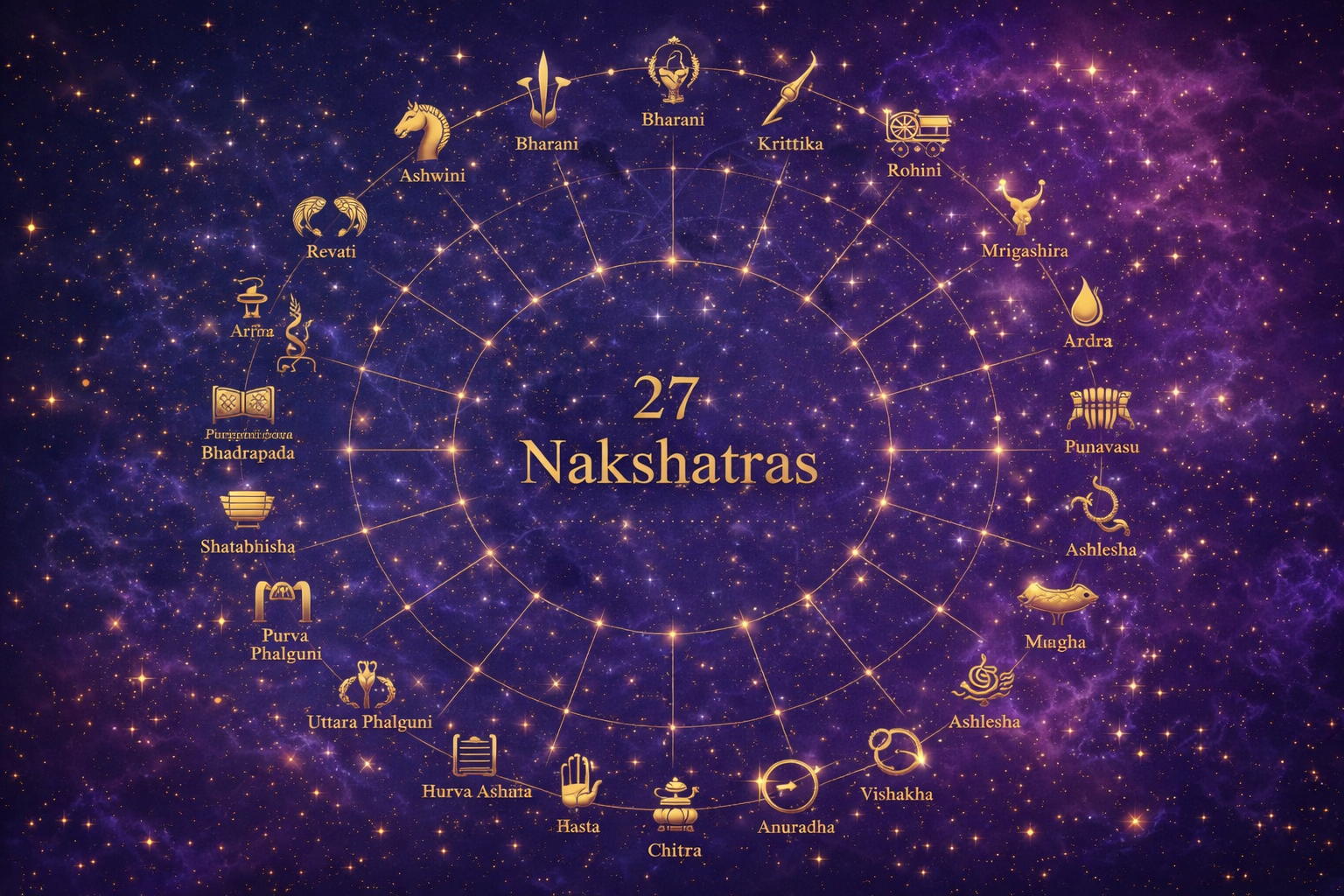 27 Nakshatras Constellation Art - Vedic Astrology Lunar Mansions